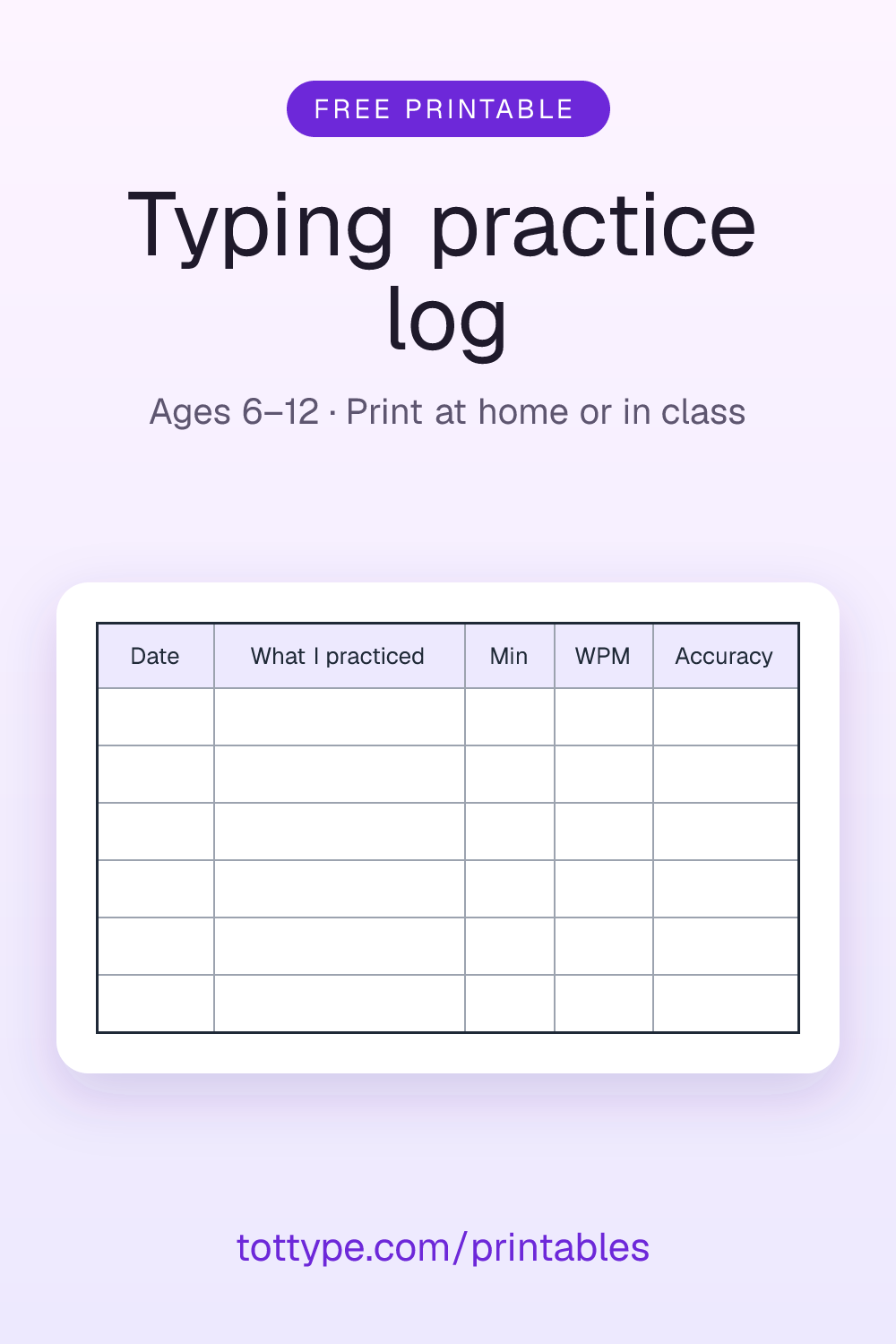 Typing practice log: a preview of the printable